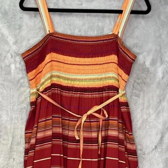 Coldwater Creek Sz 6 Stripe Cotton Embroidered Smocked Cottagecore Hippie Dress - Picture 8 of 16